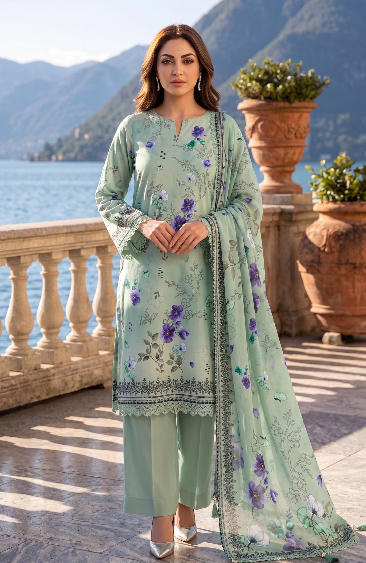 Colors Lawn With Chiffon Dupatta 3 Piece Unstitched-CDC-2-26-01