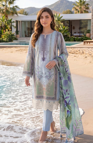 Colors Lawn With Chiffon Dupatta 3 Piece Unstitched-CDC-2-26-3