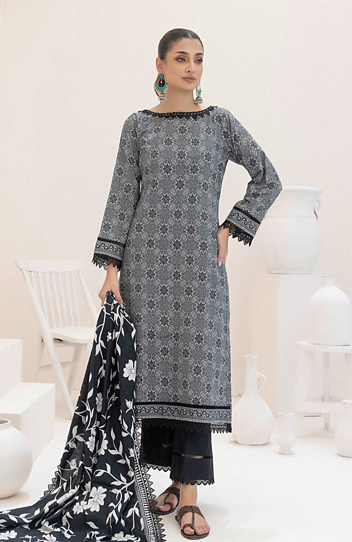 Monochrome Digital Printed - 3 Piece Unstitched-MDL-24-04