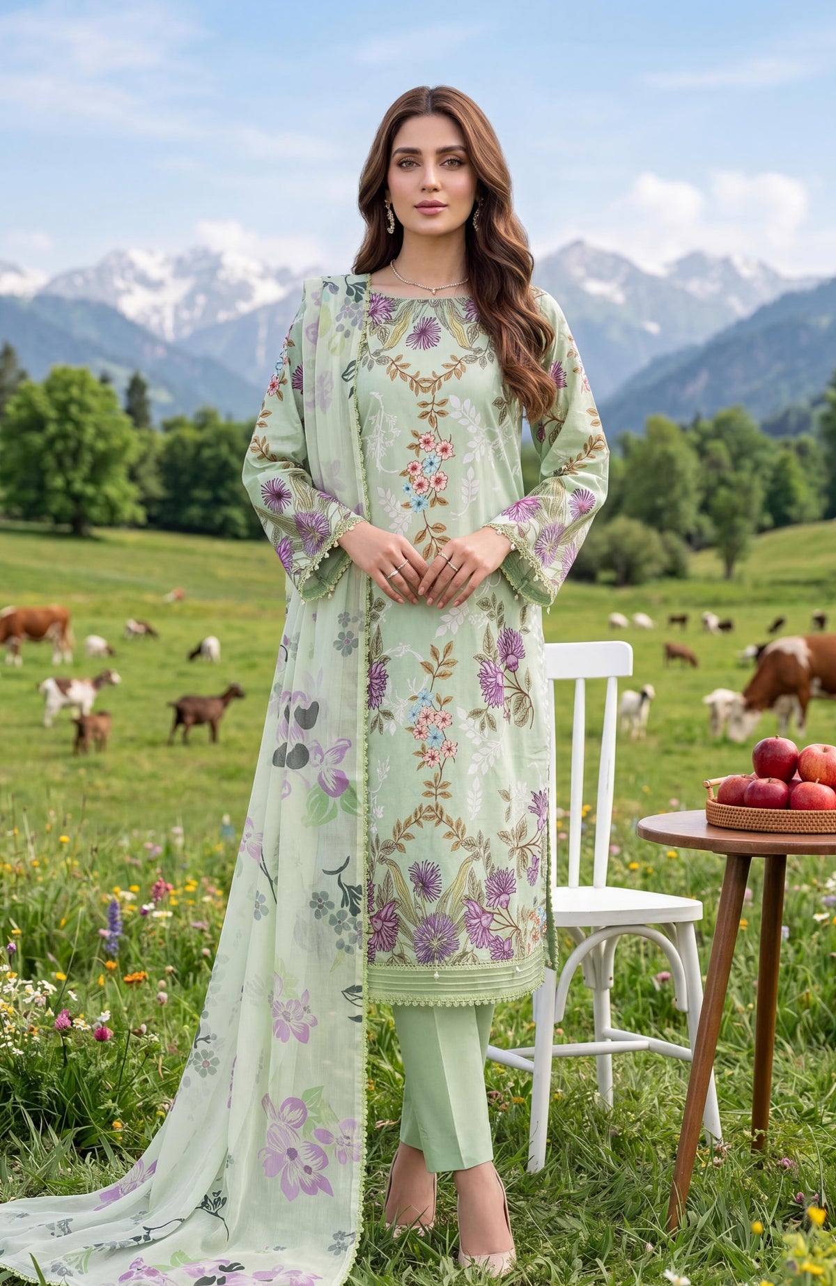 Colors Lawn With Chiffon Dupatta 3 Piece Unstitched-CDC-26-04