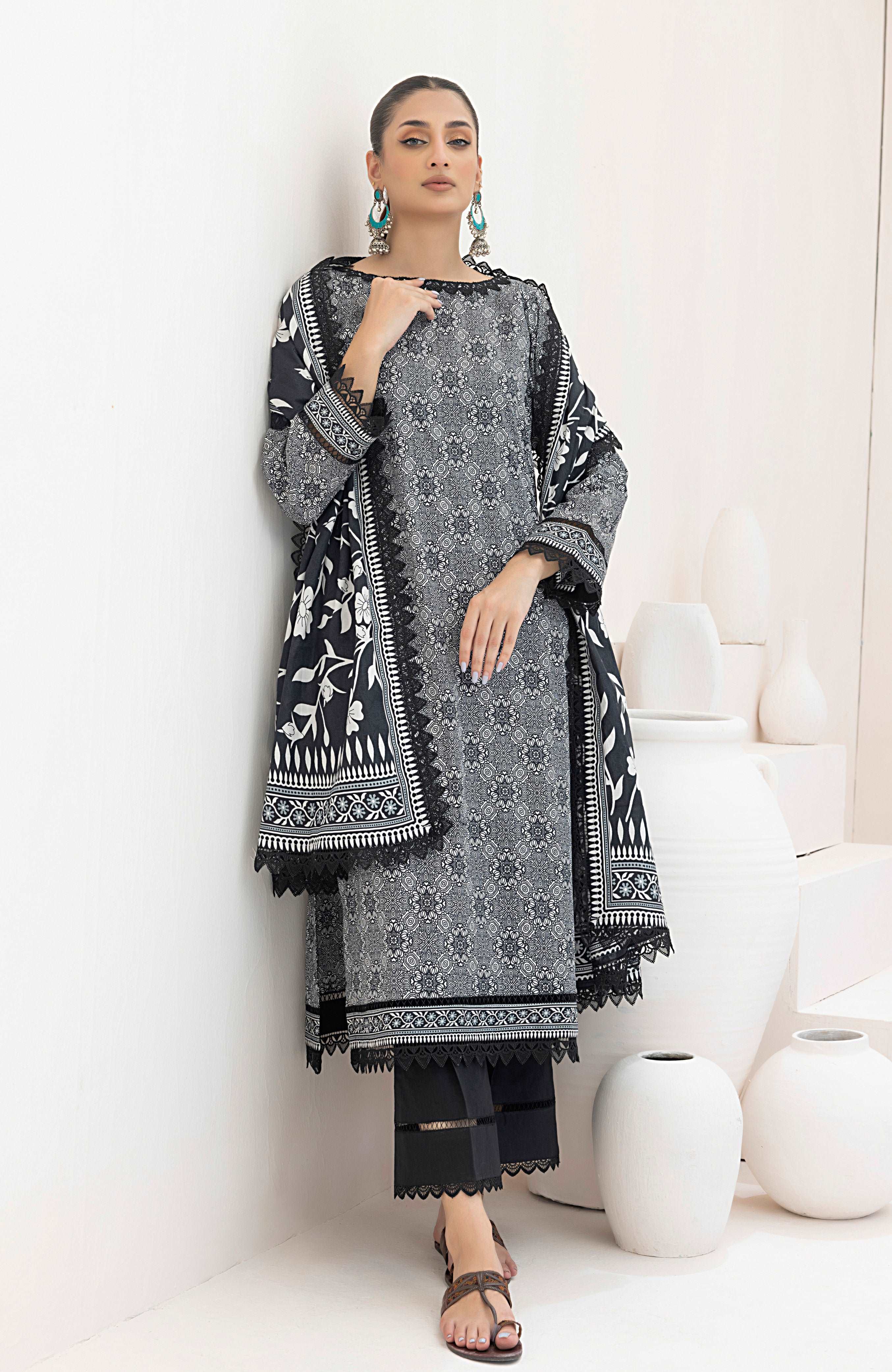 Monochrome Digital Printed - 3 Piece Unstitched-MDL-24-04