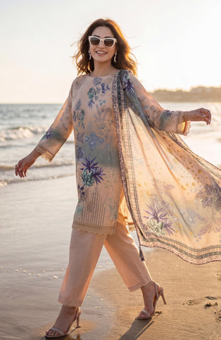 Colors Lawn With Chiffon Dupatta 3 Piece Unstitched-CDC-2-26-4